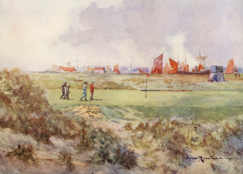 Golfbaner: Rye, den femtende green (farvelitografi) af Harry (1878 1950) Rountree