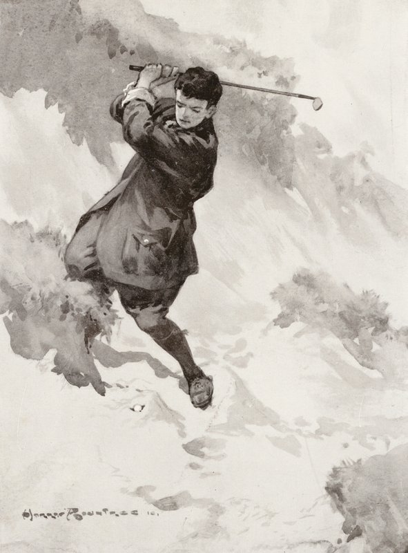 Golfbaner: Sandwich, der spiller ind på greenen fra "Hades" (litografi) af Harry (1878 1950) Rountree