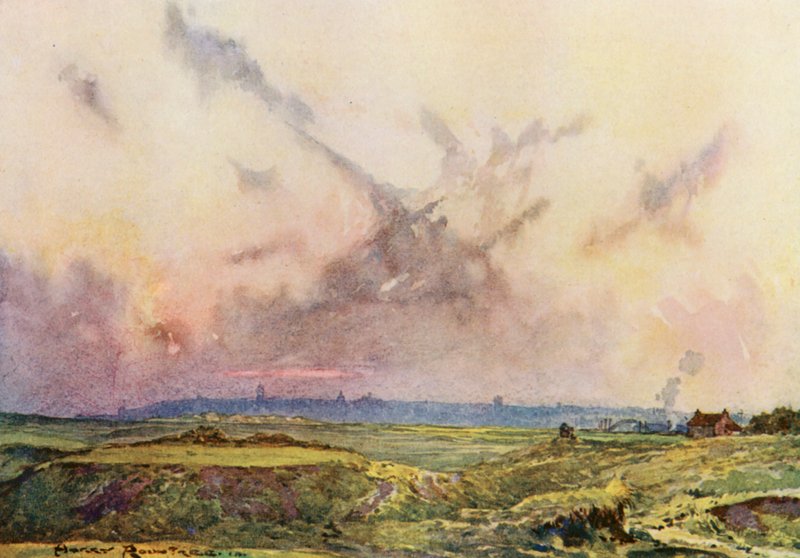 Golfbaner: St Andrews, byen i det fjerne (farvelitografi) af Harry (1878 1950) Rountree