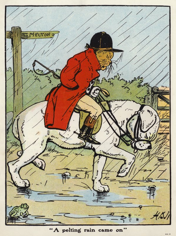 "Der kom en pøsende regn" (farve litho) af Harry B Neilson