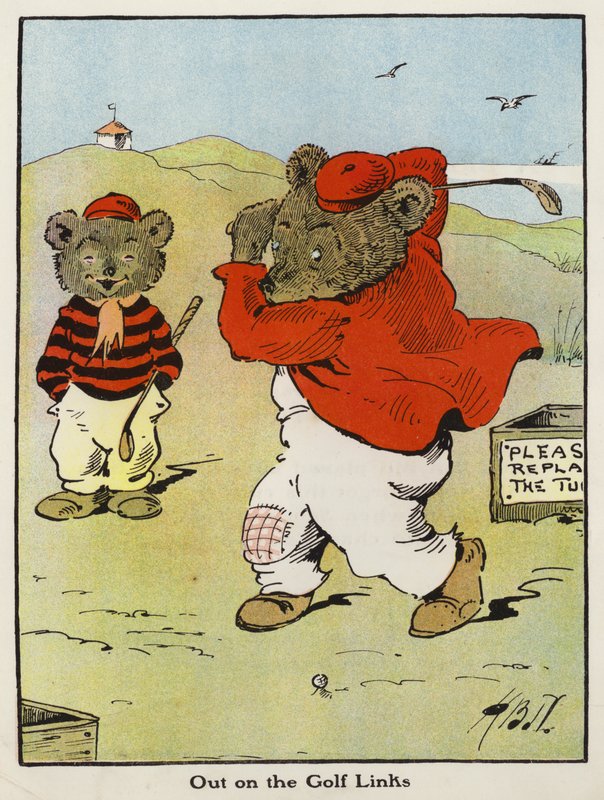 Ud på Golf Links (farve litho) af Harry B Neilson
