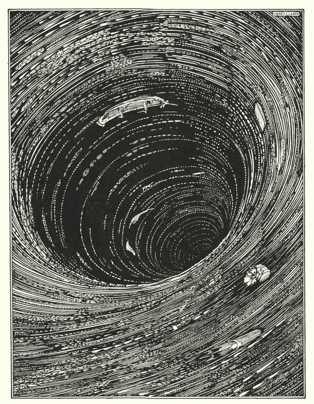 Edgar Allan Poe: Nedstigning i malstrømmen (litografi) af Harry Clarke