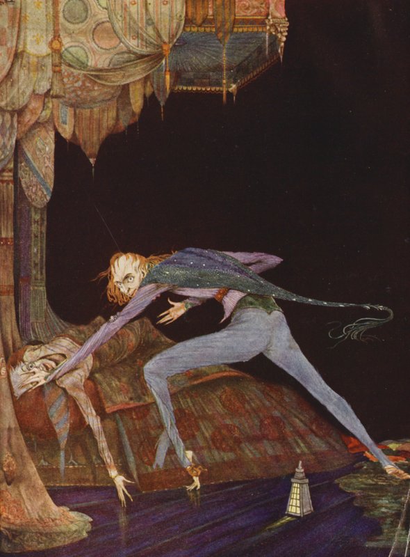 Edgar Allan Poe: Han skreg én gang, kun én gang (farvelitografi) af Harry Clarke