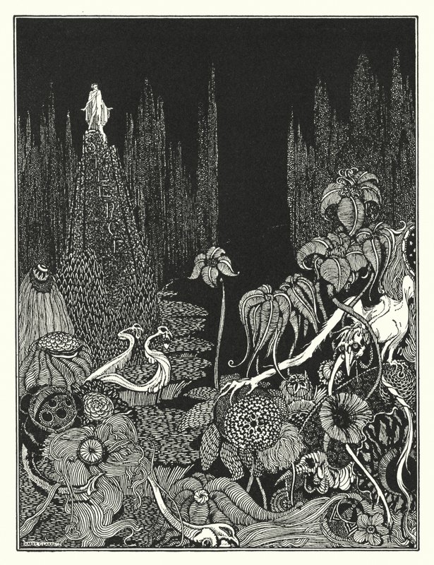 Edgar Allan Poe: Stilhed (litografi) af Harry Clarke
