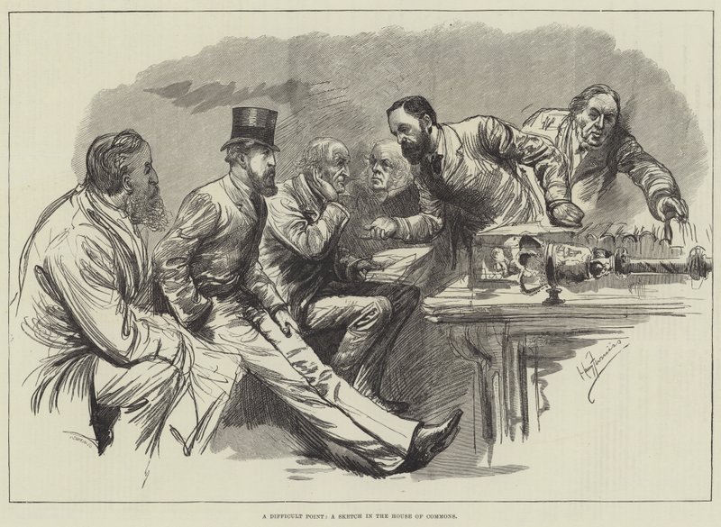 Et vanskeligt punkt, en skitse i Underhuset af Harry Furniss