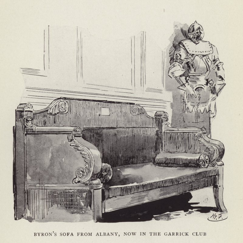 Byrons sofa fra Albany, nu i Garrick Club af Harry Furniss