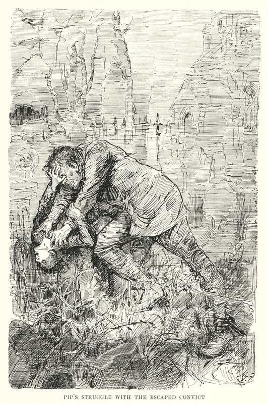 Illustration til store forventninger af Charles Dickens (litho) af Harry Furniss
