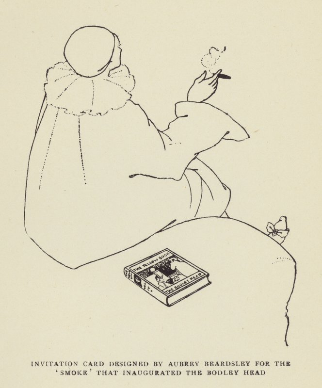 Invitationskort designet af Aubrey Beardsley til Smoke, der indviede Bodley Head af Harry Furniss