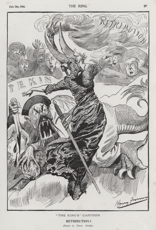 Retribution, tegneserie om bokseroprøret i Kina (gravering) af Harry Furniss