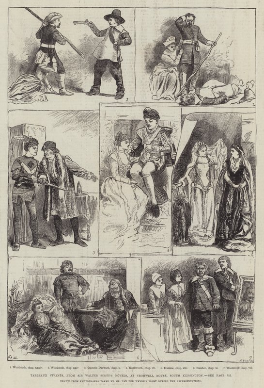 Tableaux Vivants fra Sir Walter Scotts romaner, i Cromwell House, South Kensington af Harry Furniss