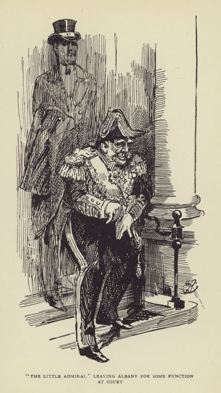 Den lille admiral forlader Albany for at tage til et arrangement ved hoffet af Harry Furniss