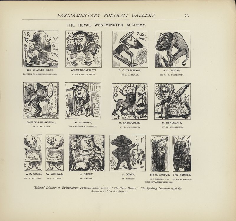 The Royal Westminster Academy - forestiller sig, hvordan politikere kan male hinanden (litho) af Harry Furniss