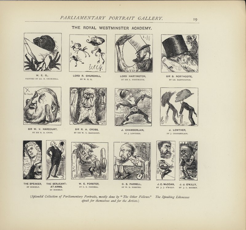 The Royal Westminster Academy - forestiller sig, hvordan politikere kan male hinanden (litho) af Harry Furniss