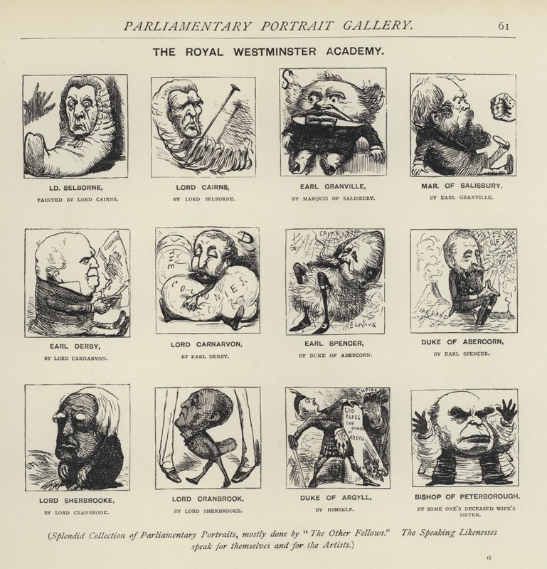 The Royal Westminster Academy - forestiller sig, hvordan politikere kan male hinanden (litho) af Harry Furniss