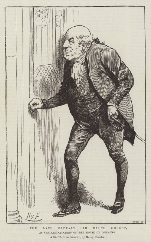 Den afdøde kaptajn Sir Ralph Gosset, som Serjeant-at-Arms i Underhuset af Harry Furniss