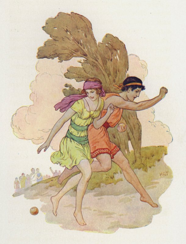 Atalanta så det falde (farvelitografi) af Harry George Theaker