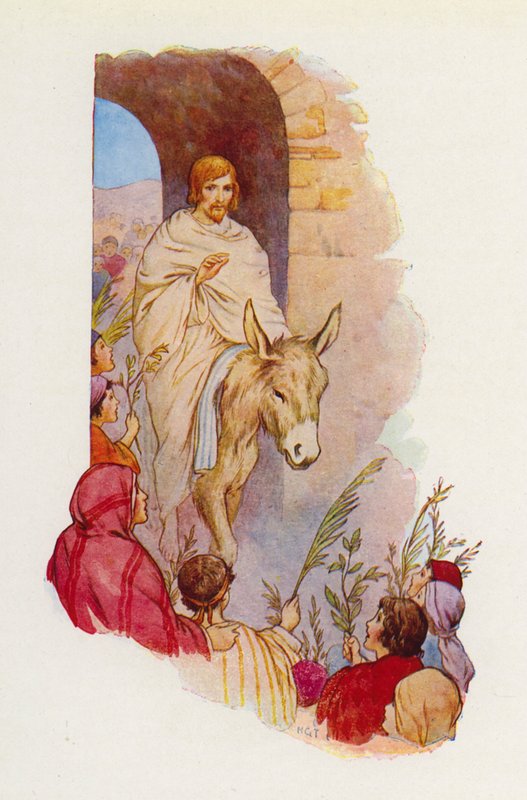 "Velsignet er han, som kommer i Herrens navn" (farvelitografi) af Harry George Theaker