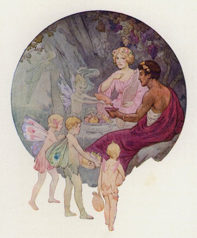 Kalypso i sin hule (farvelitografi) af Harry George Theaker