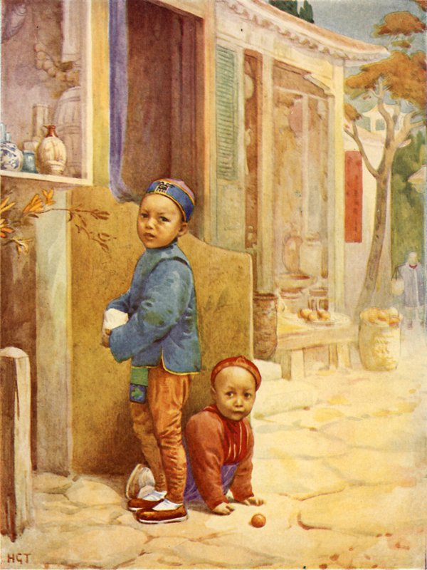 Kinesiske drenge (farvelitografi) af Harry George Theaker