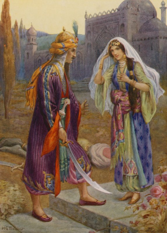 Codadad dræber den sorte kæmpe (farvelitografi) af Harry George Theaker