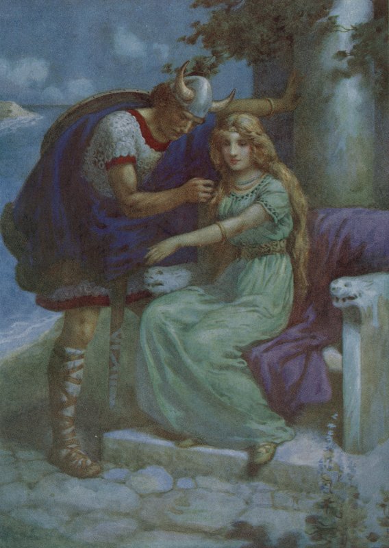 Frithiof og Ingeborg, fra "The Suit of King Ring" (farvelitografi) af Harry George Theaker