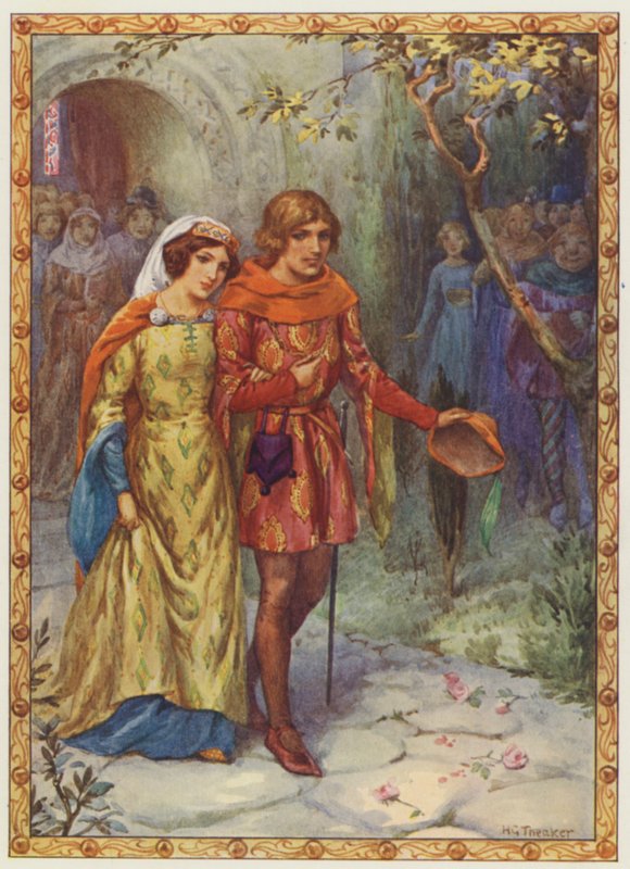 "Han giftede sig med en dame af høj byrd", The Story of Gamelyn (farvelitografi) af Harry George Theaker