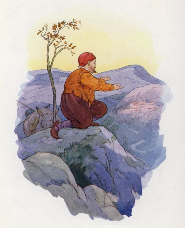 Illustration til Don Quijote (farvelitografi) af Harry George Theaker