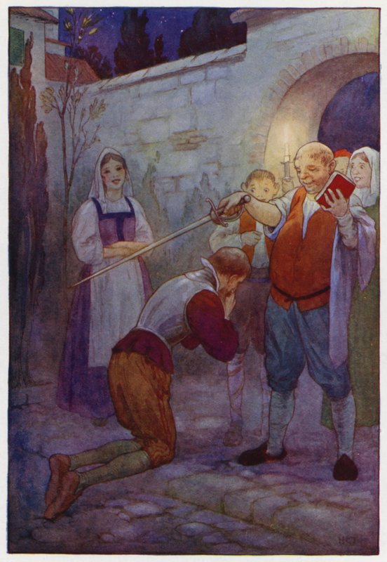 Illustration til Don Quijote (farvelitografi) af Harry George Theaker