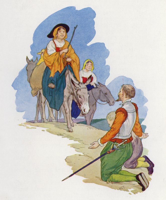 Illustration til Don Quijote (farvelitografi) af Harry George Theaker