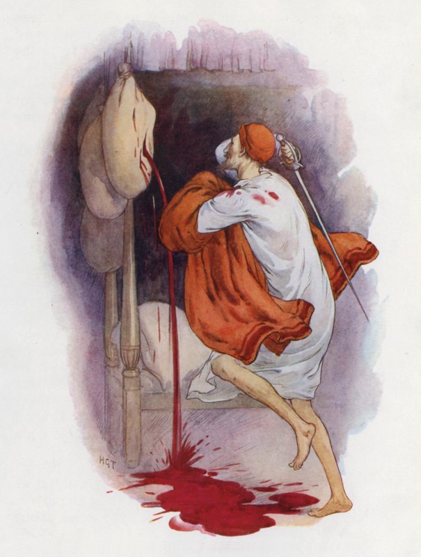 Illustration til Don Quijote (farvelitografi) af Harry George Theaker