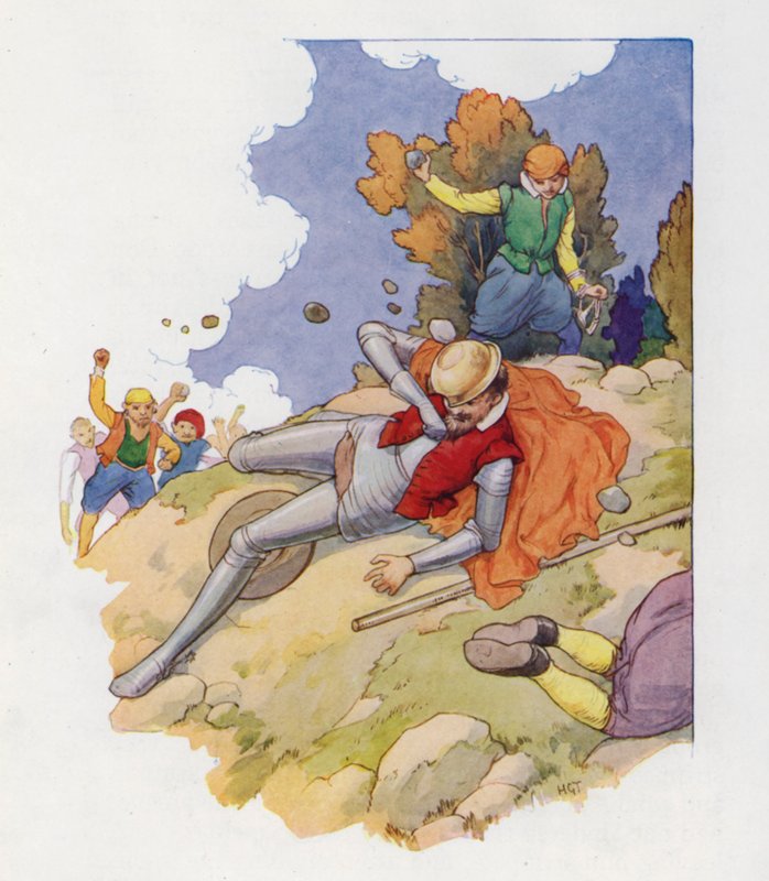 Illustration til Don Quijote (farvelitografi) af Harry George Theaker