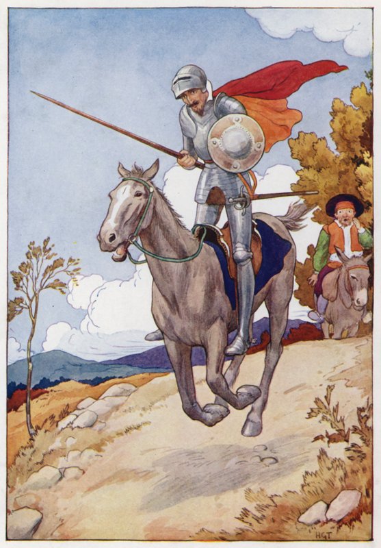 Illustration til Don Quijote (farvelitografi) af Harry George Theaker