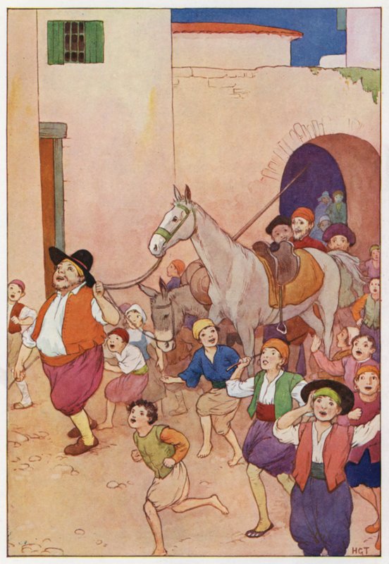 Illustration til Don Quijote (farvelitografi) af Harry George Theaker