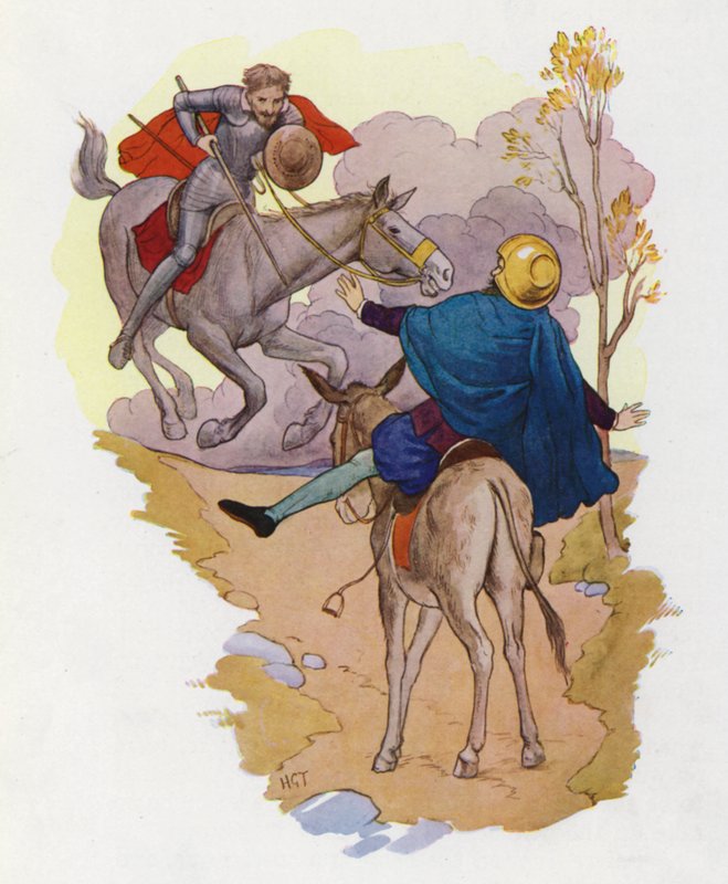 Illustration til Don Quijote (farvelitografi) af Harry George Theaker