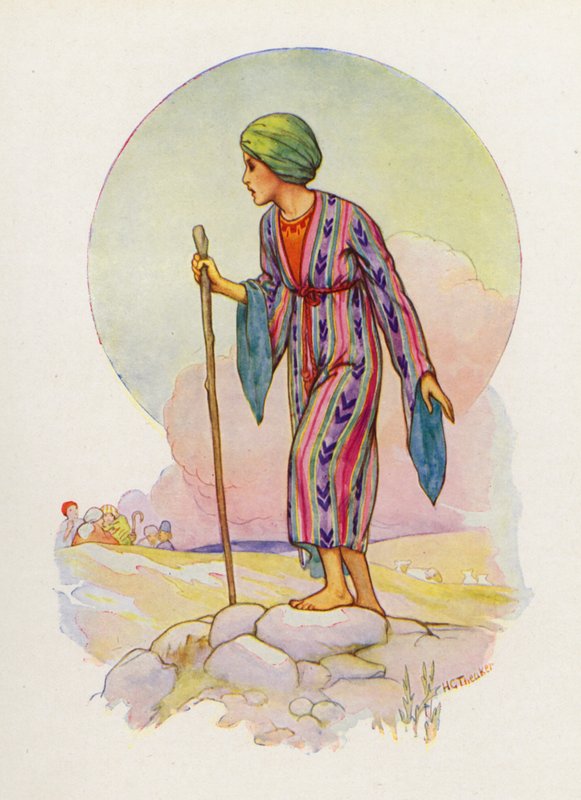 Jakob gav Josef en frakke i mange farver (farvelitografi) af Harry George Theaker