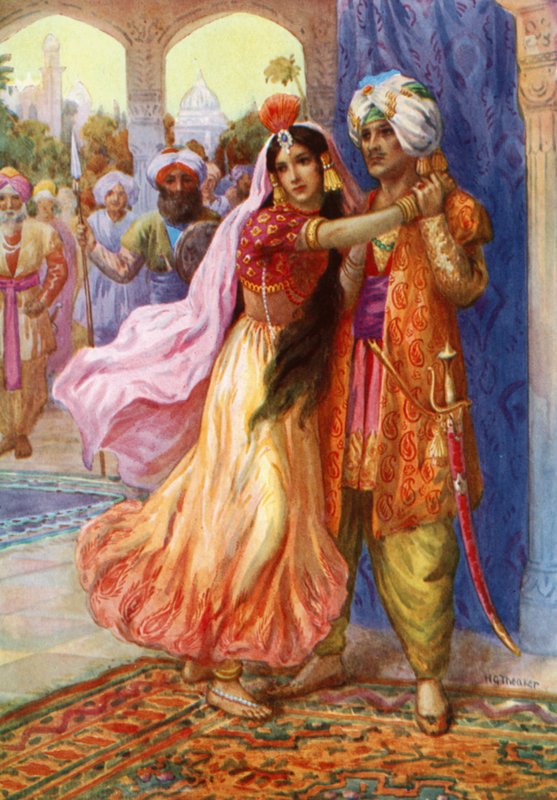 "Lad mig dele dit eksil" (farvelitografi) af Harry George Theaker