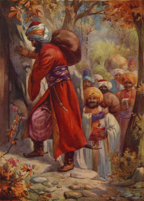 "Sesam, luk dig op!" (farvelitografi) af Harry George Theaker