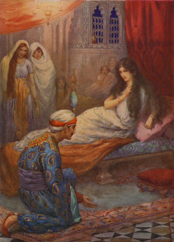Prins Feroze-Shah vækker den smukke prinsesse (farvelitografi) af Harry George Theaker