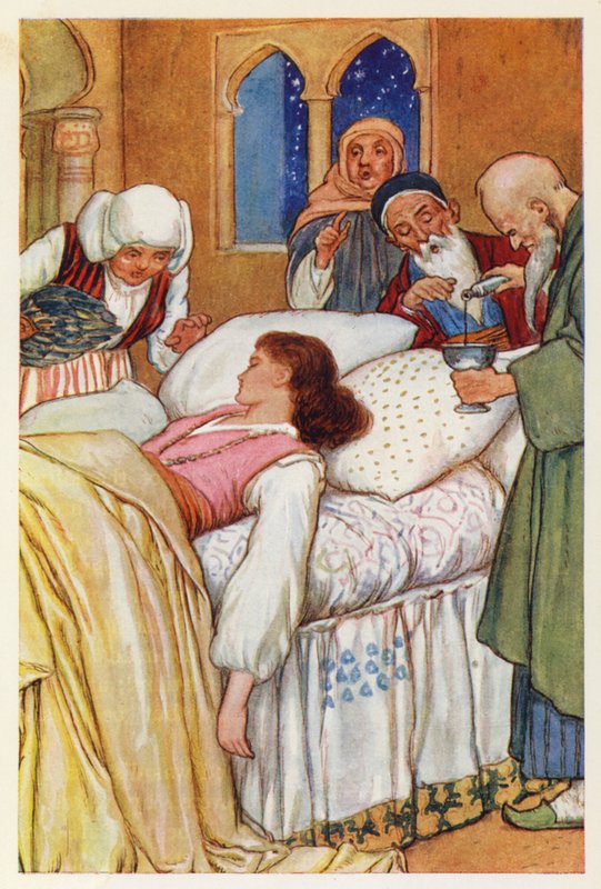 Prinsesse Aldegonda og hendes læger (farvelitografi) af Harry George Theaker