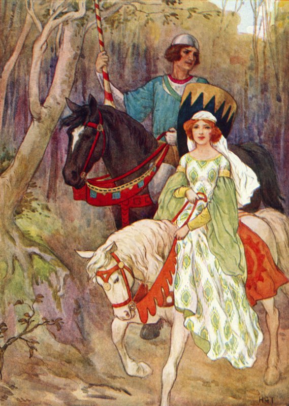 Prinsesse Olwen sammen med prinsen af svinestalden (farvelitografi) af Harry George Theaker