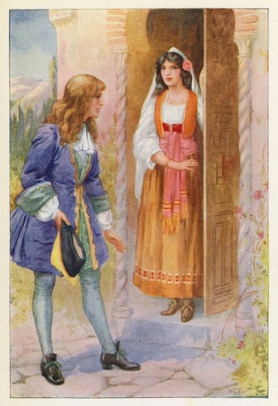 Ruyz de Alarcon og Alhambras rose (farvelitografi) af Harry George Theaker