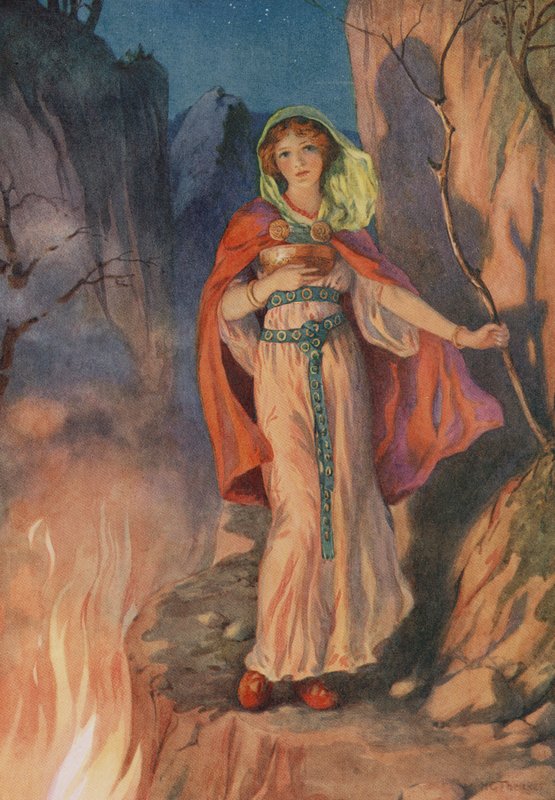 Sigyn, fra "The Doom of Loki and his Children" (farvelitografi) af Harry George Theaker