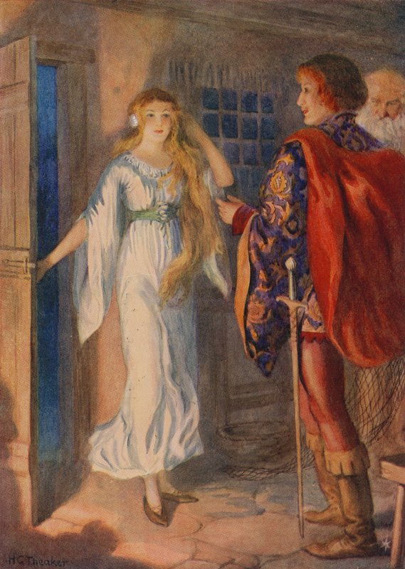 Sir Huldbrand og Undine, fra "Undine" (farvelitografi) af Harry George Theaker