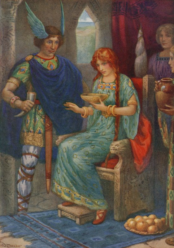 Skyrnir og Gerda, fra "Frey og Gerda" (farvelitografi) af Harry George Theaker
