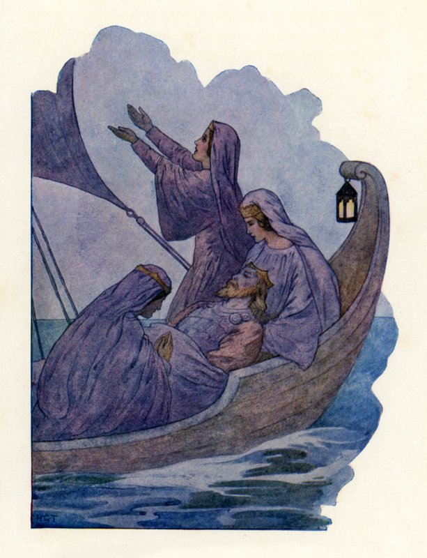 Kong Arthurs bortgang (farvelitografi) af Harry George Theaker