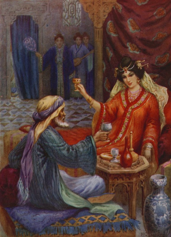 Prinsessen og troldmanden (farvelitografi) af Harry George Theaker