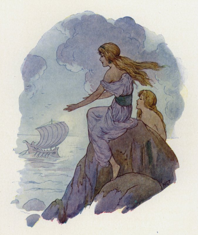 Sirenerne (farvelitografi) af Harry George Theaker