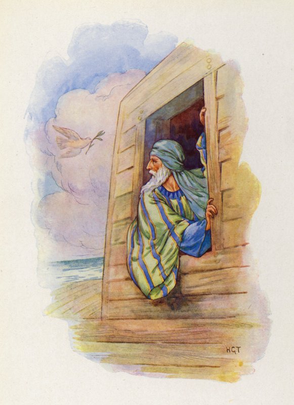Duen kom tilbage med et olivenblad i sit næb (farvelitografi) af Harry George Theaker