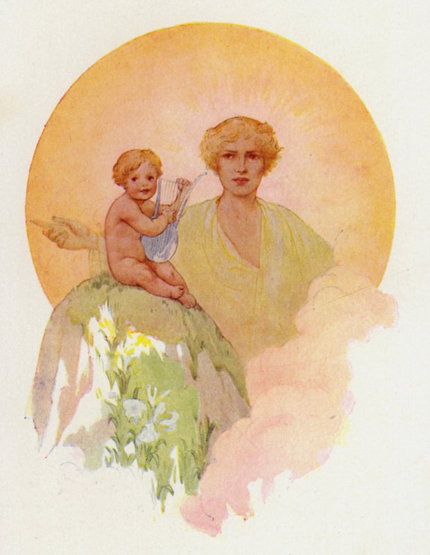Den vidunderlige baby slog på sølvsnorene (farvelitografi) af Harry George Theaker