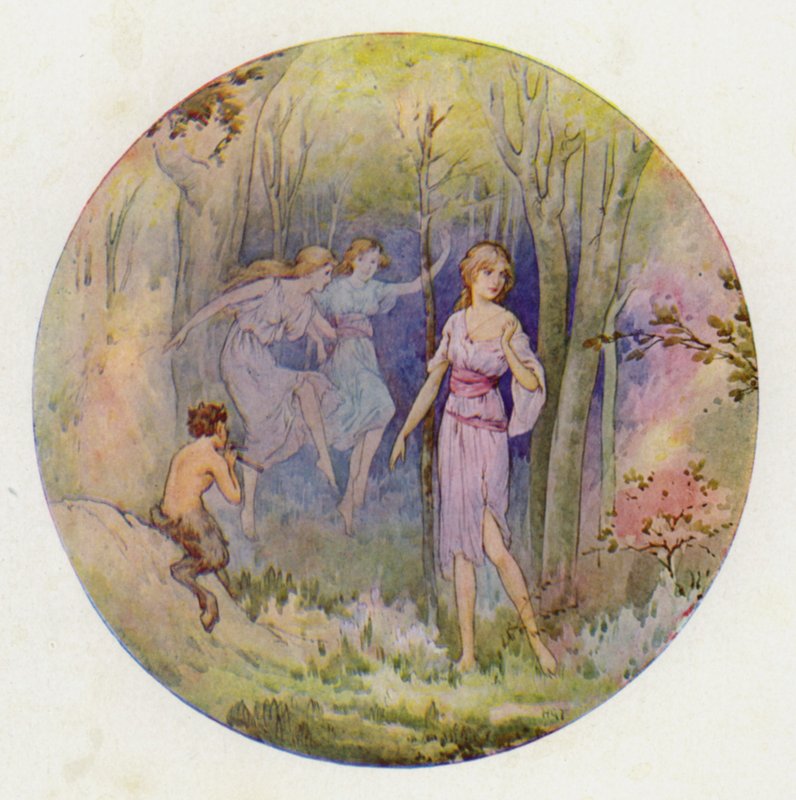 Skovnymferne, der dansede i sollyset og måneskinnet (farvelitografi) af Harry George Theaker